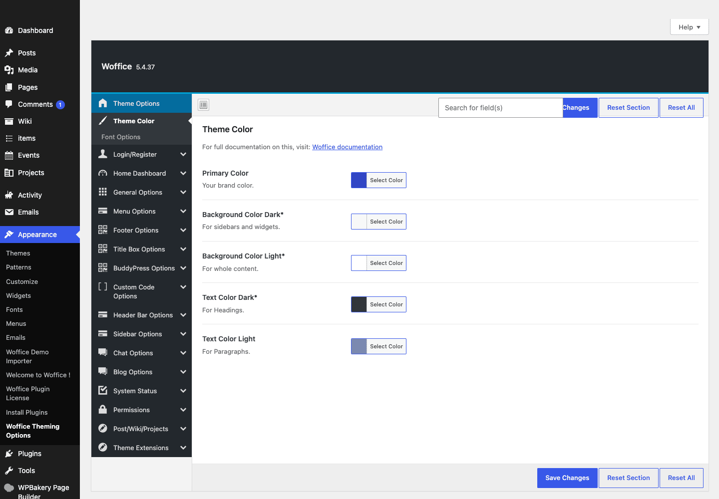 Woffice theme options Woffice theme options panel