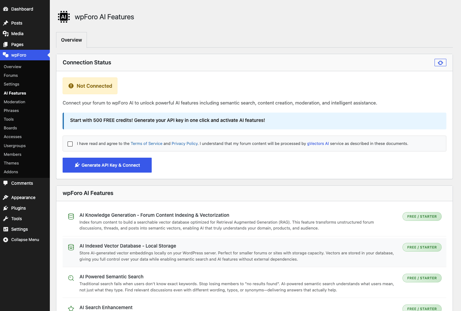 wpForo AI features: semantic search and content indexing