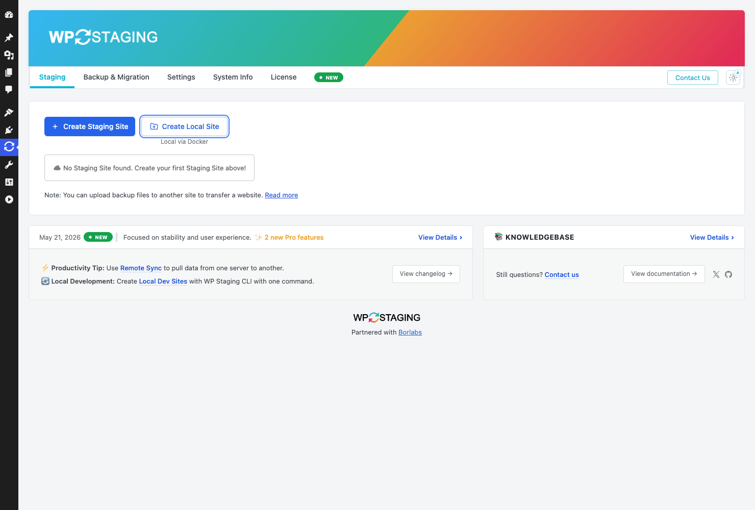 WP Staging Pro Staging Sites dashboard