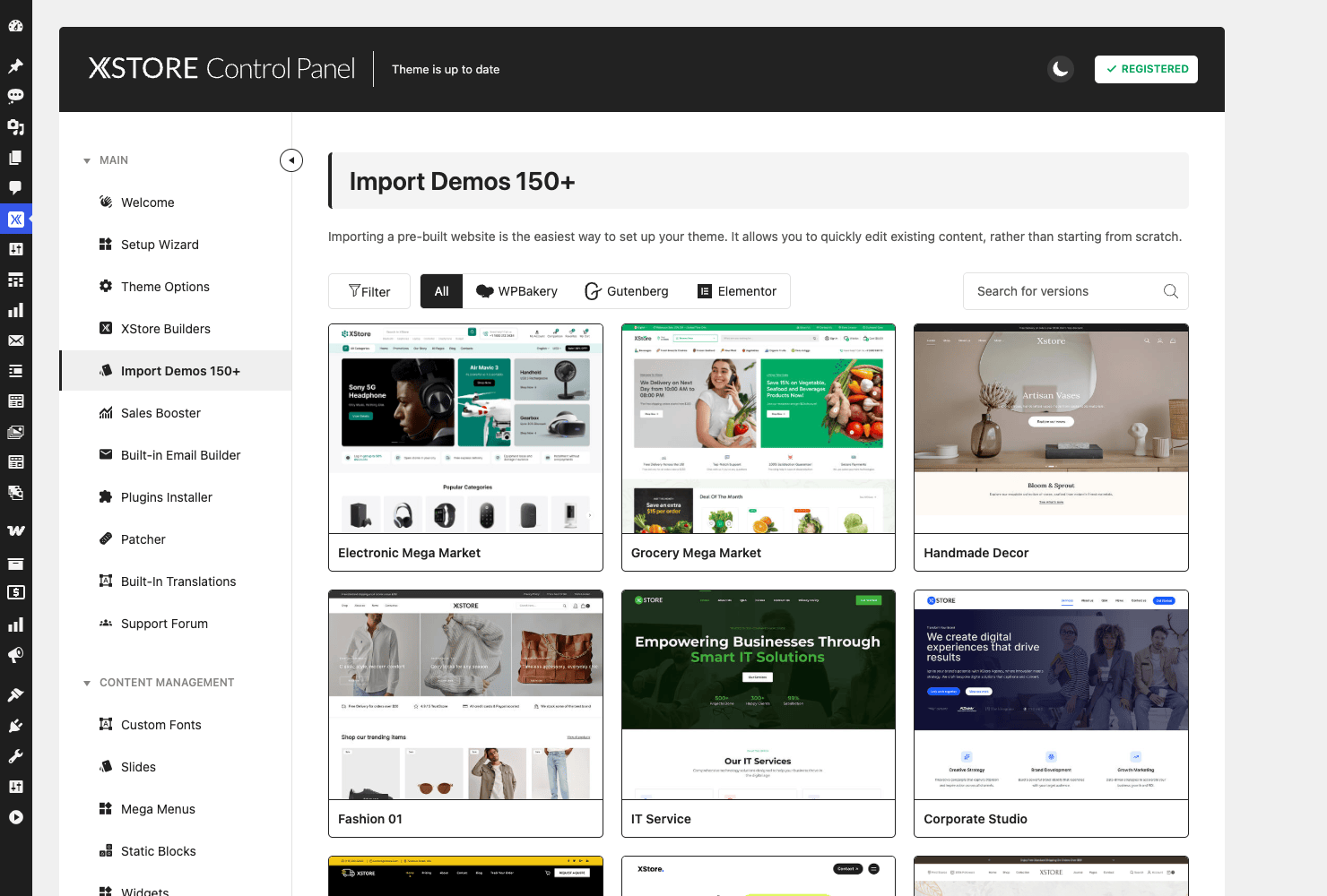 XStore Import Demos library XStore Import Demos library with 150+ prebuilt WooCommerce sites