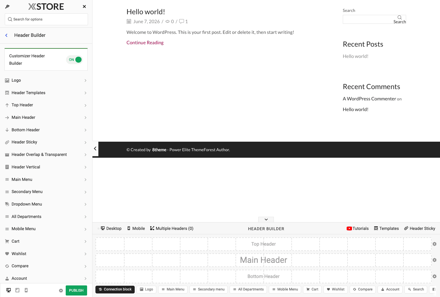 XStore Header Builder in the Customizer XStore Header Builder drag-and-drop in the Customizer