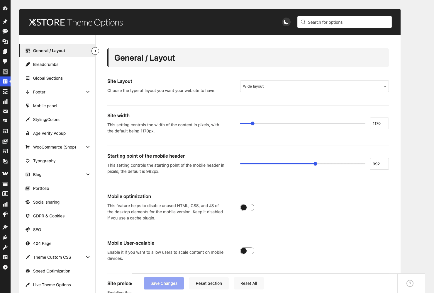 XStore Theme Options panel XStore Theme Options panel