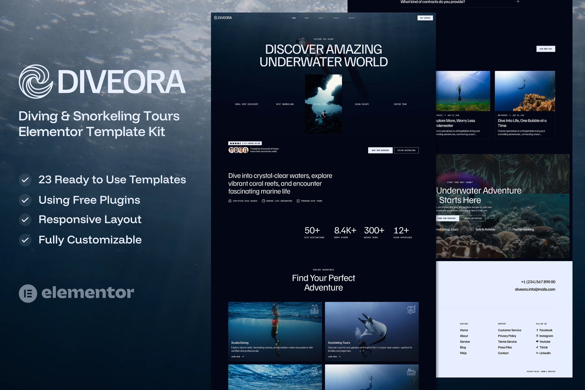 Diveora – Diving & Snorkeling Tours Elementor Template Kit