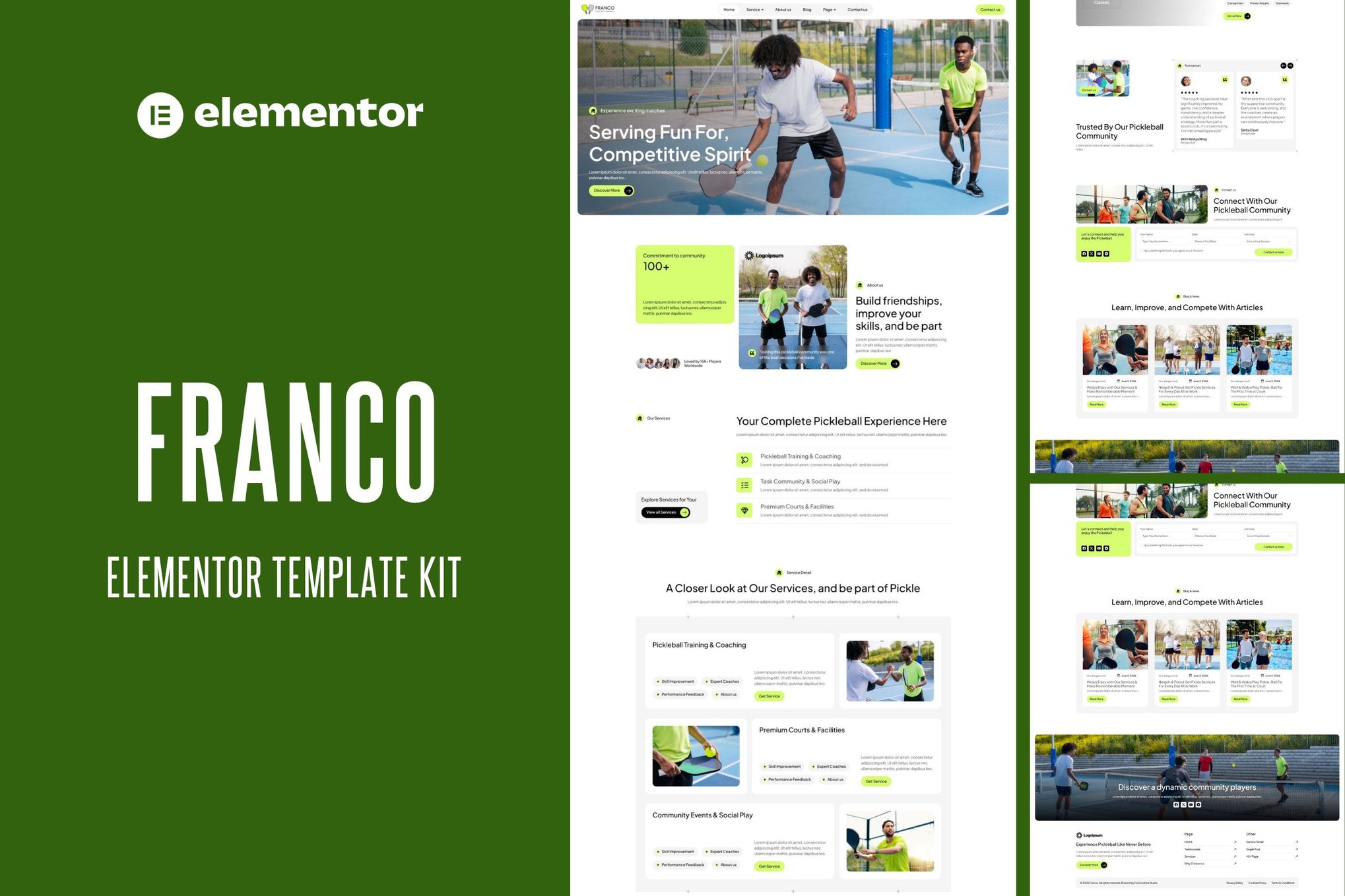 Franco - Pickleball Community & Play Elementor Template Kit