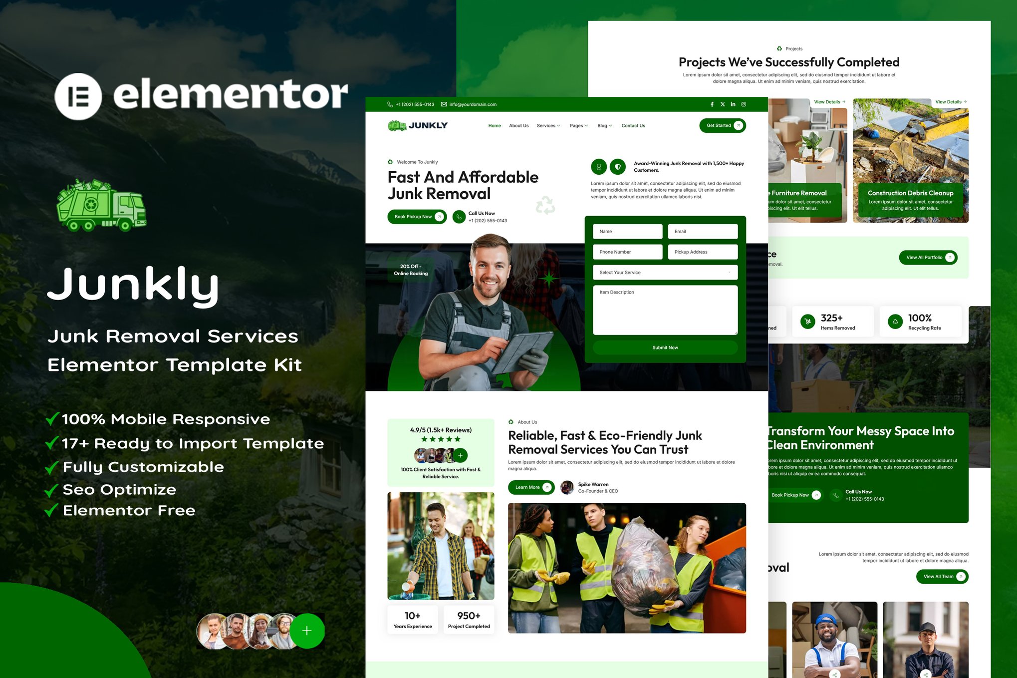 Junkly - Junk Removal Services Elementor Template Kit