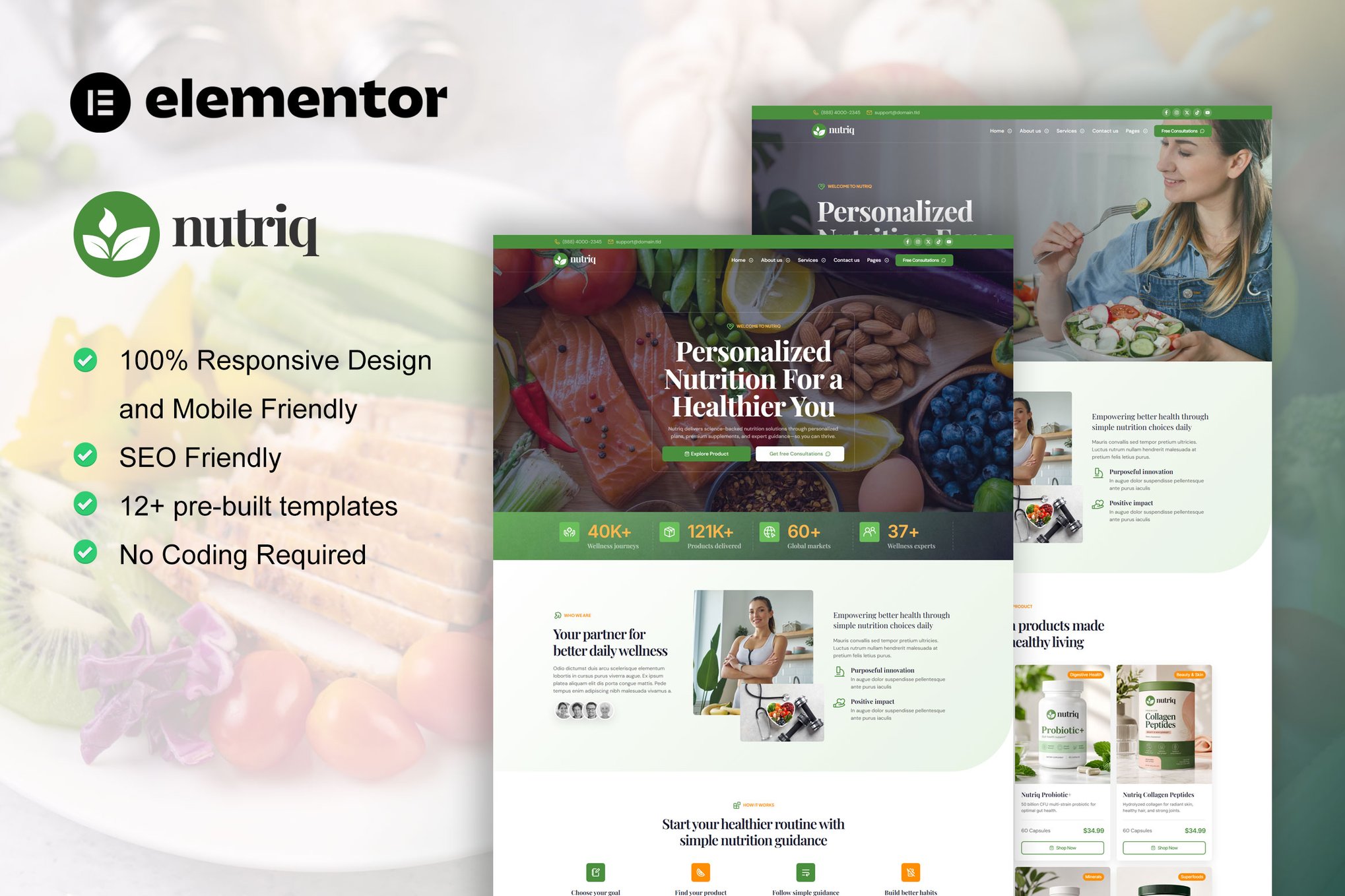 Nutriq - Healthy Food & Nutrition Elementor Template Kit