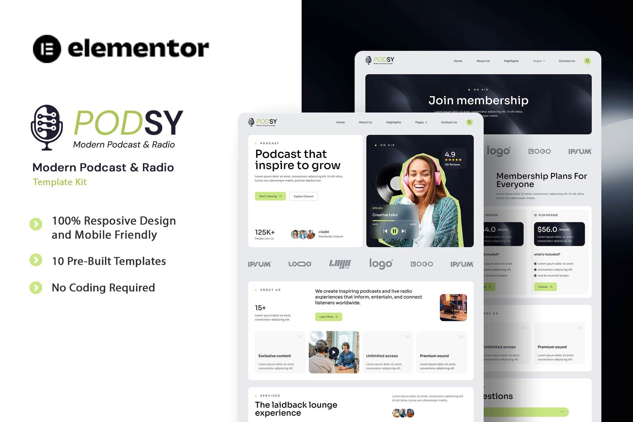 Podsy - Modern Podcast & Radio Elementor Template Kit