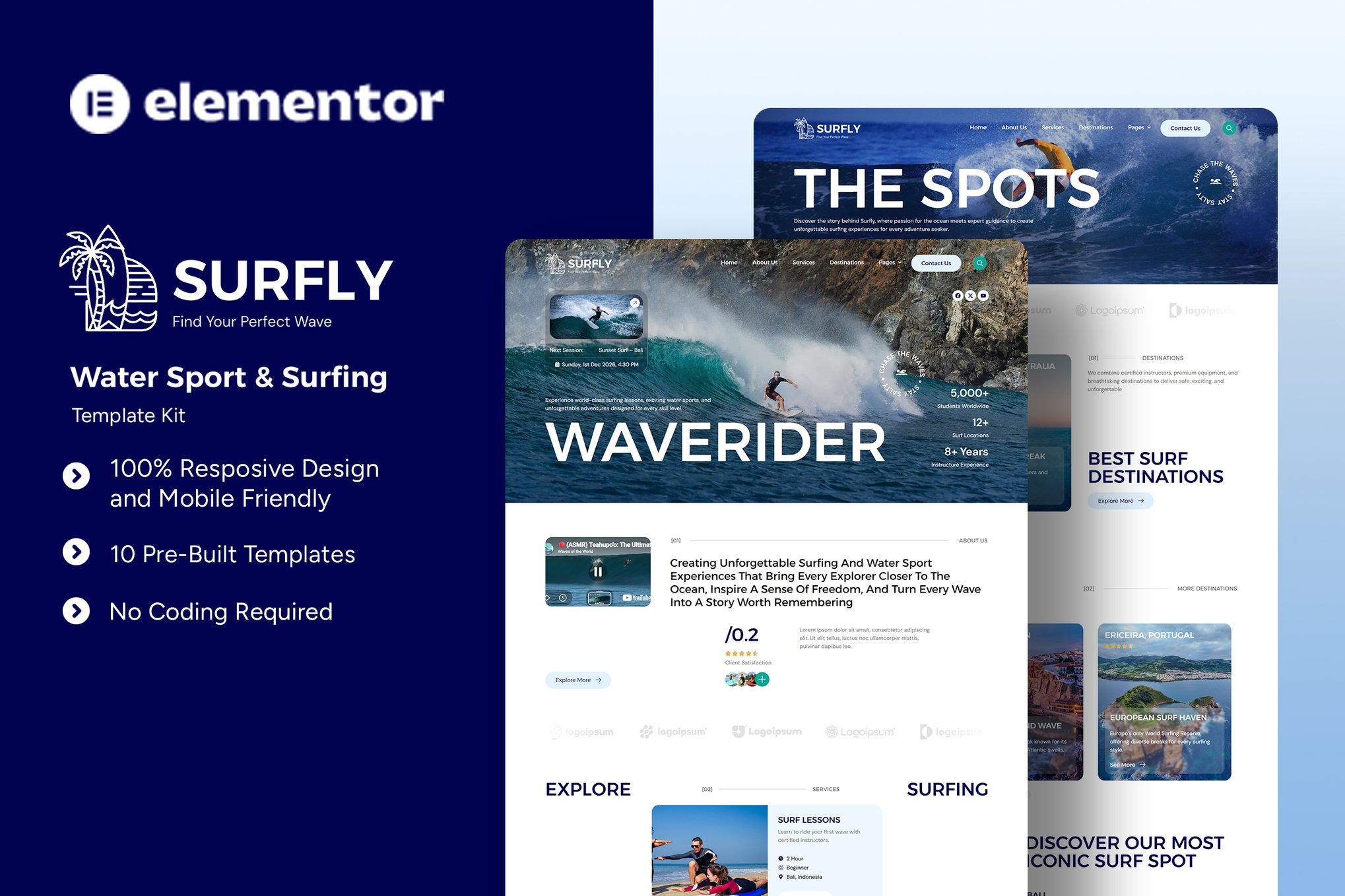 Surfly - Water Sport & Surfing Elementor Template Kit