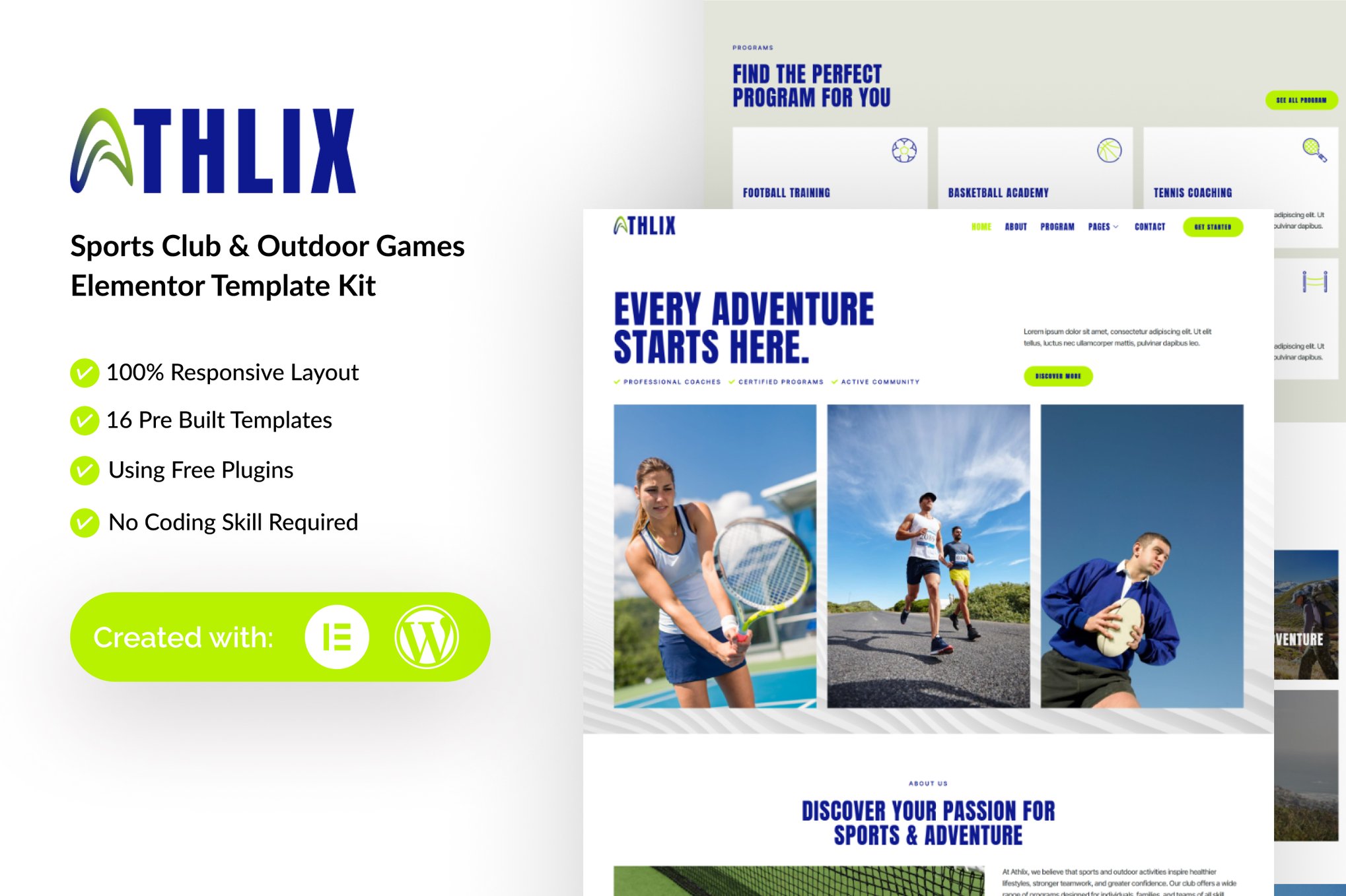 Athlix - Sports Club & Outdoor Games Elementor Template Kit
