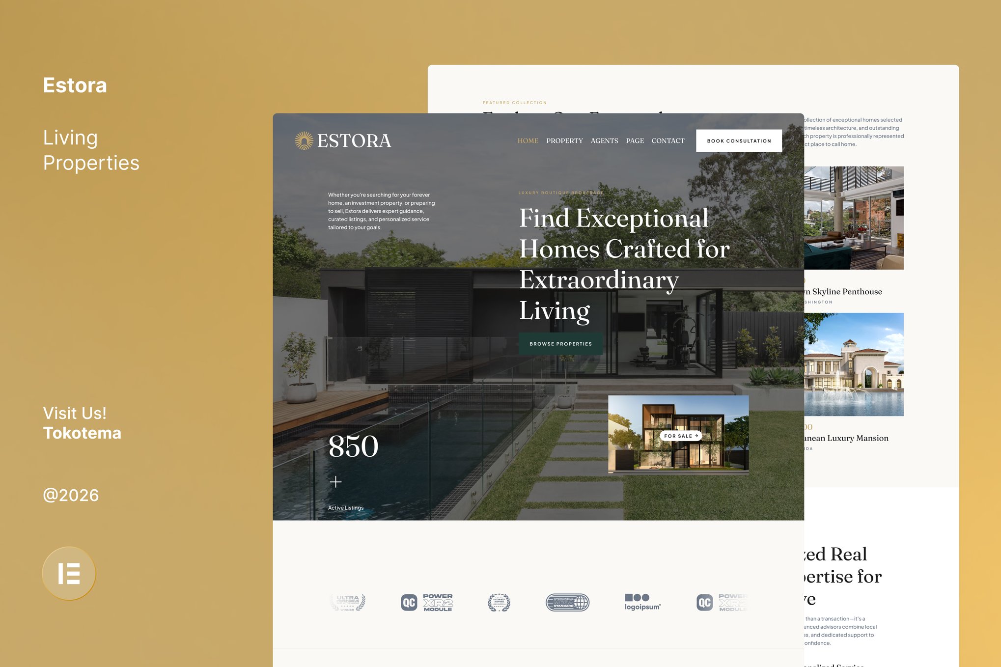 Estora - Property Listings & Boutique Real Estate Website Elementor Template Kit