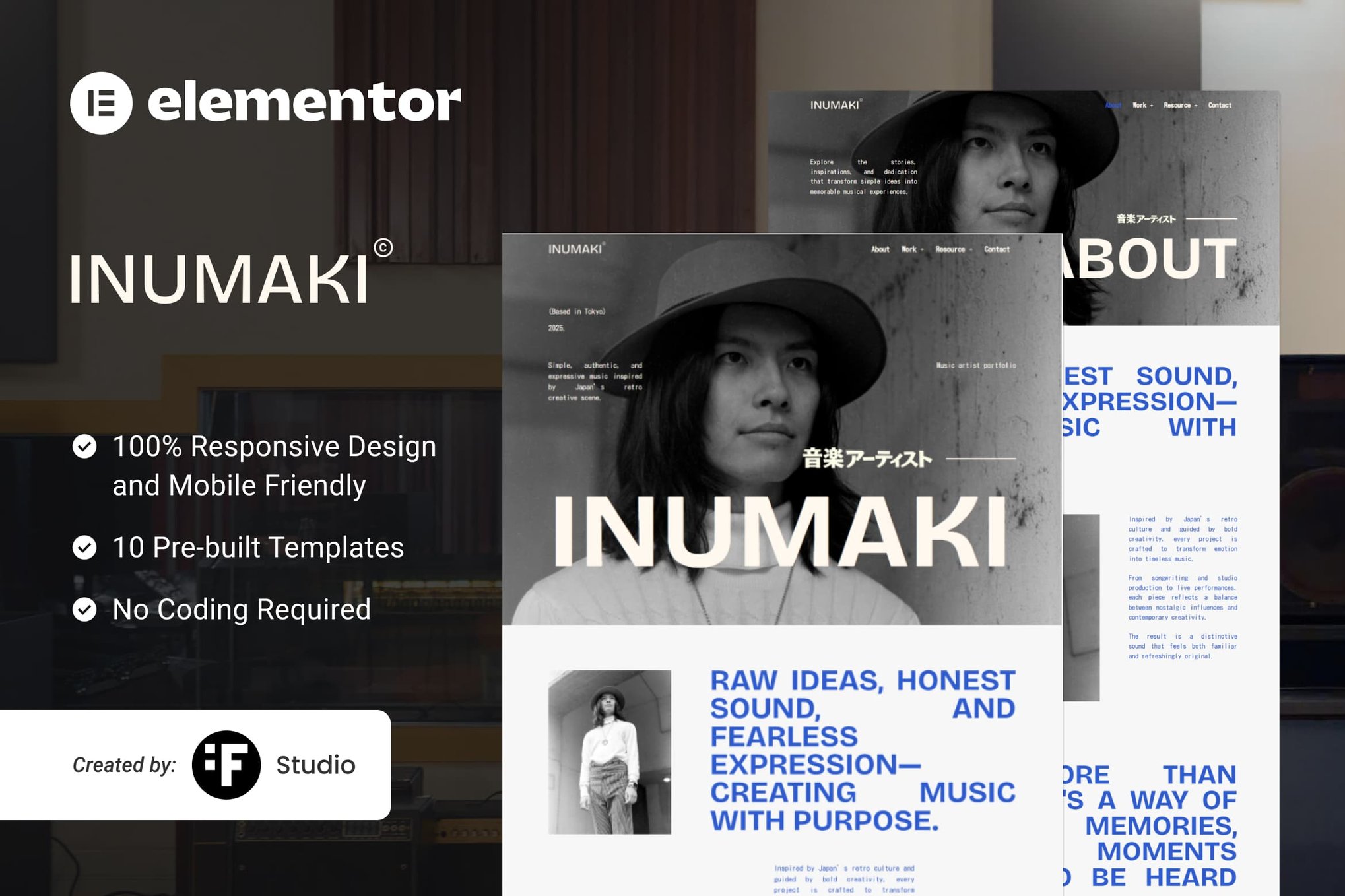 Inumaki - Music Artist Portfolio Elementor Template Kit