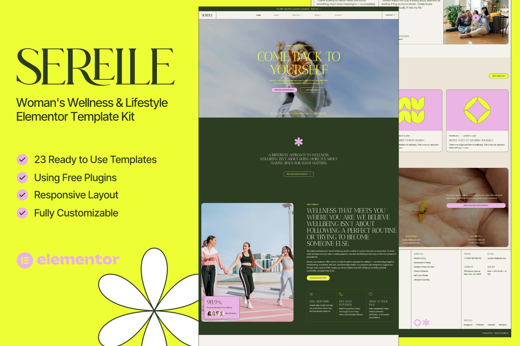 Serelle — Womens Wellness & Lifestyle Elementor Template Kit